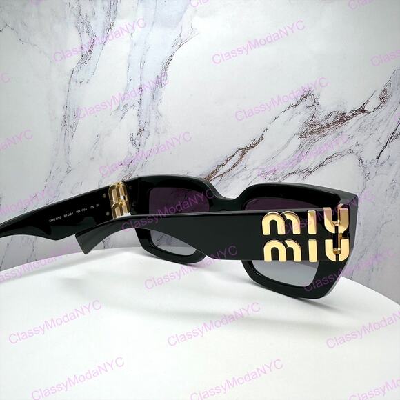 New MIU MIU Sunglasses Black Square 2026 Gold Metal Logo Women Authentic w/ Case main image 14
